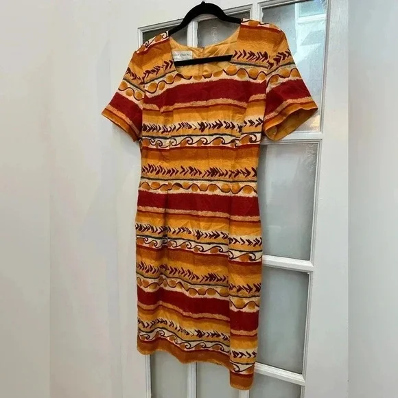 Vintage Maggy London Y2K Linen Blend Southwestern Tribal Aztec Boho Dress Size M - Picture 2 of 9